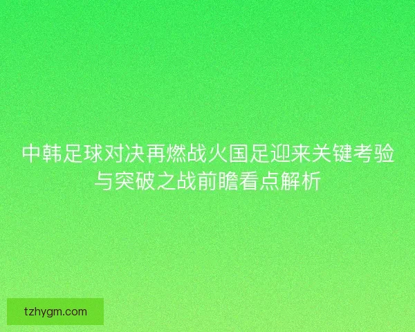 中韩足球对决再燃战火国足迎来关键考验与突破之战前瞻看点解析 中韩足球对决再燃战火国足迎来关键考验与突破之战前瞻看点解析